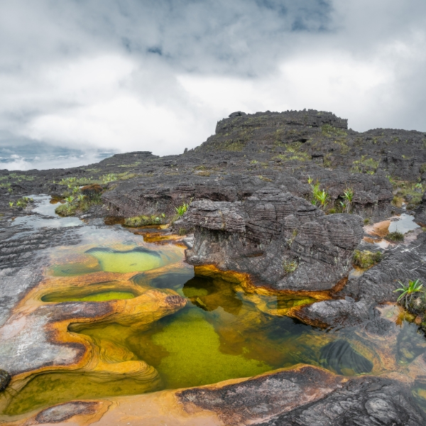 Piscinas naturais (jacuzzis) no cume rochoso do Monte Roraima