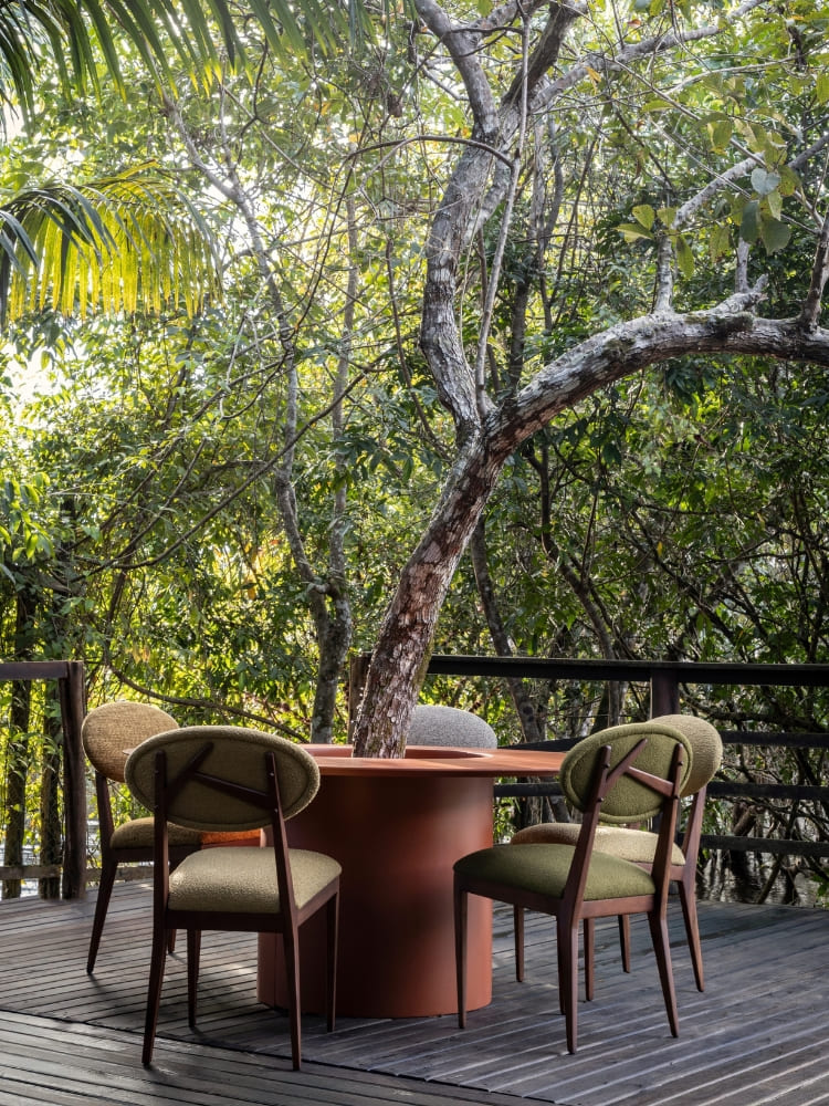 Treetop dining deck at Mirante do Gavião Amazon Lodge surrounded by rainforest
